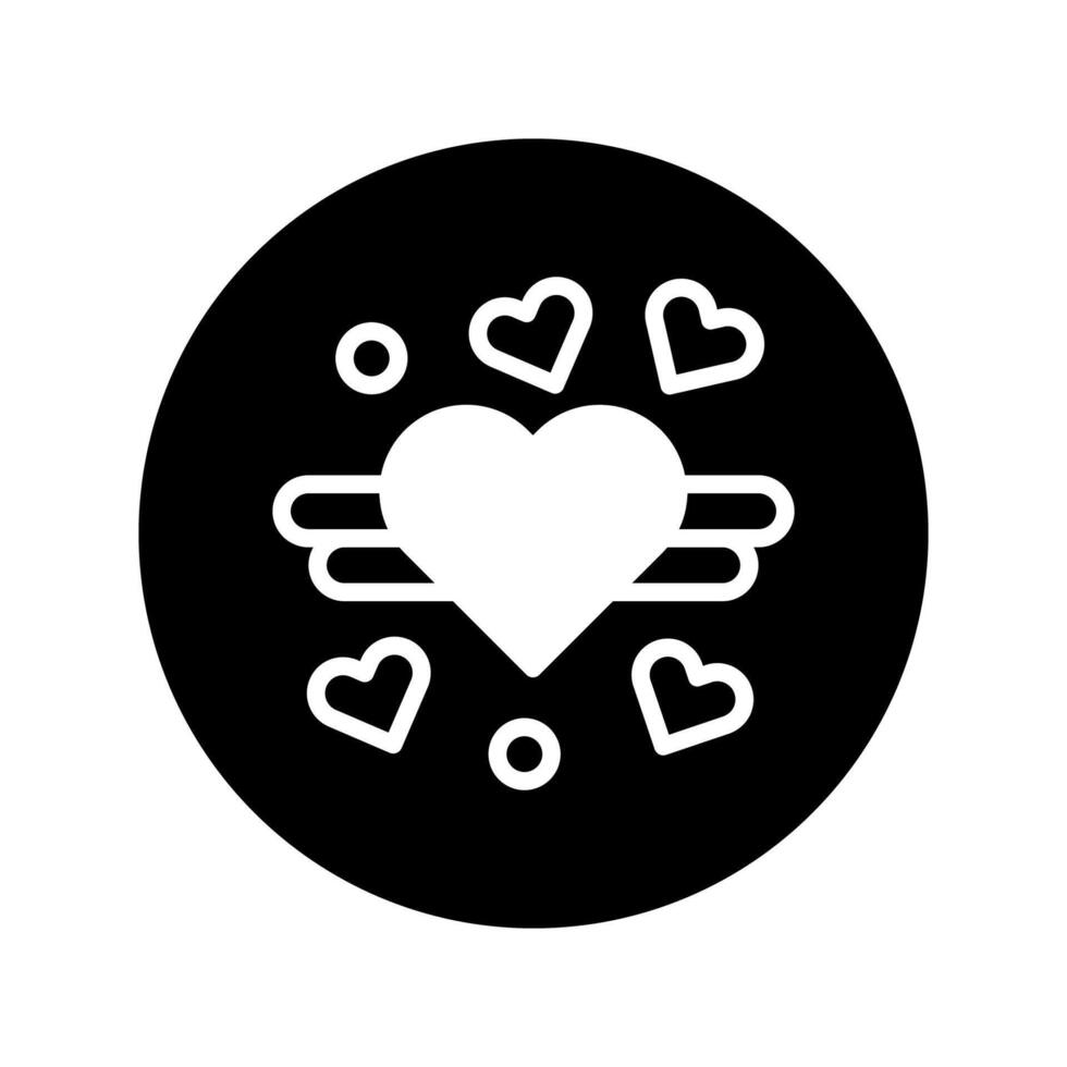 Minimalistic heart icon on black background showcases love and affection with a winged design surrounded hearts vector