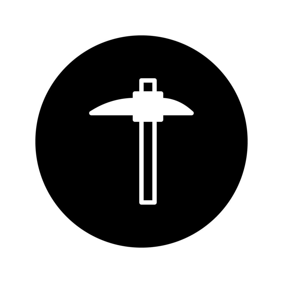 Minimalistic illustration of a pickaxe tool in a circular frame depicting mining or construction labor concept vector