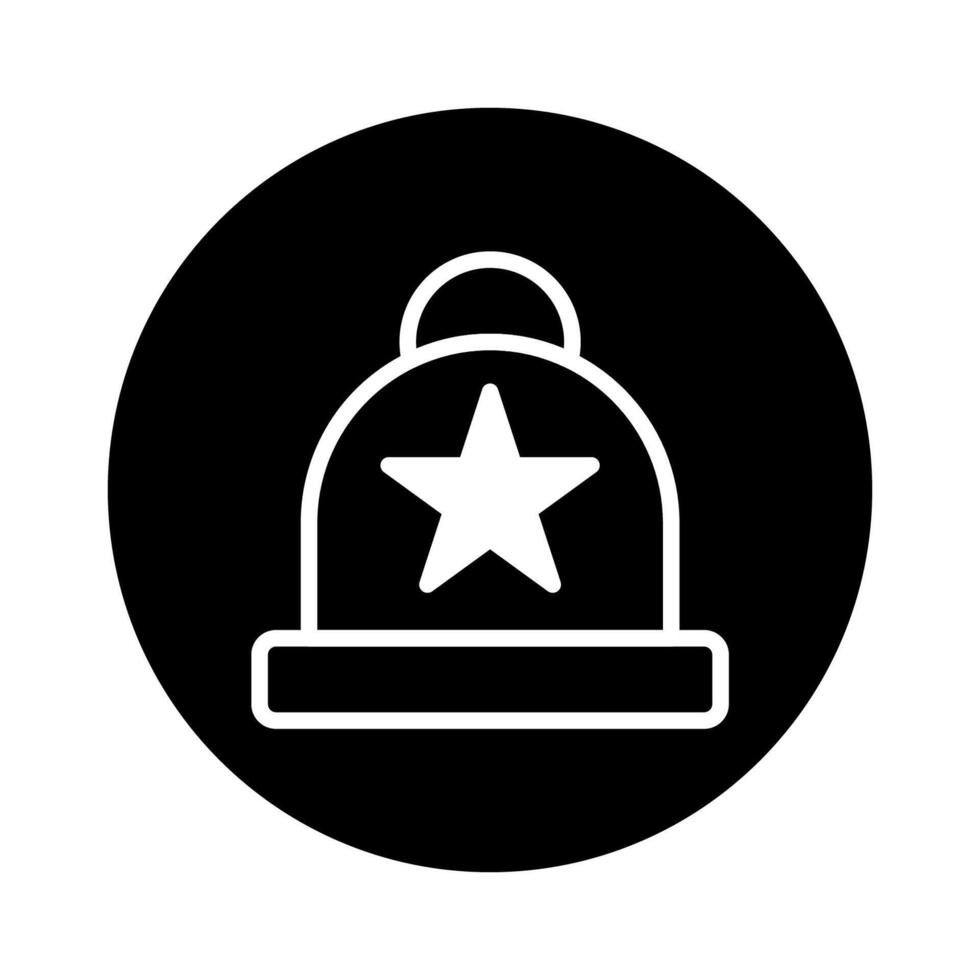 Minimalist white star adorned beanie illustration on black circle showcasing simplicity and modern design aesthetics perfectly vector