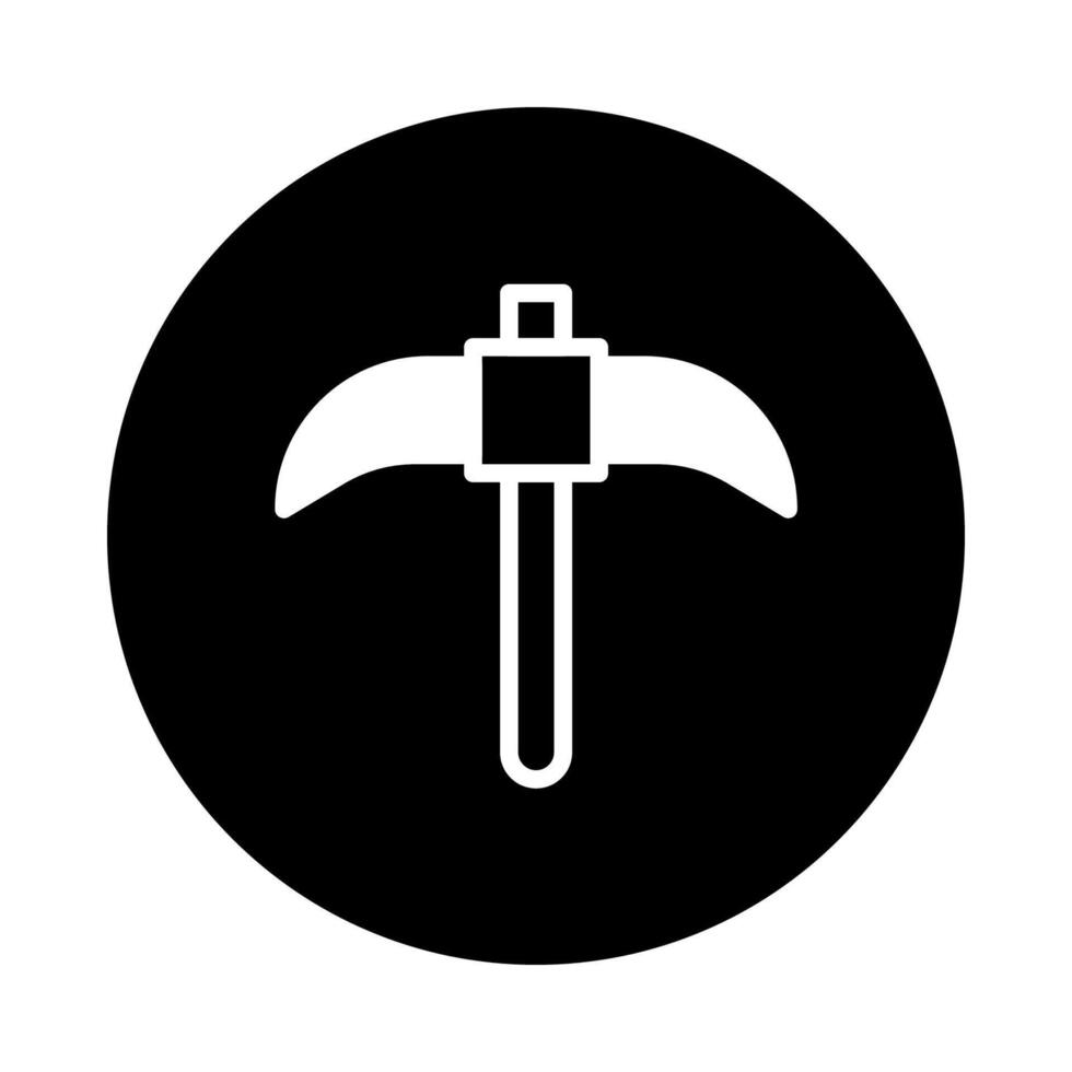 Minimalist white mining pickaxe icon emblem on black background for industrial design or web vector