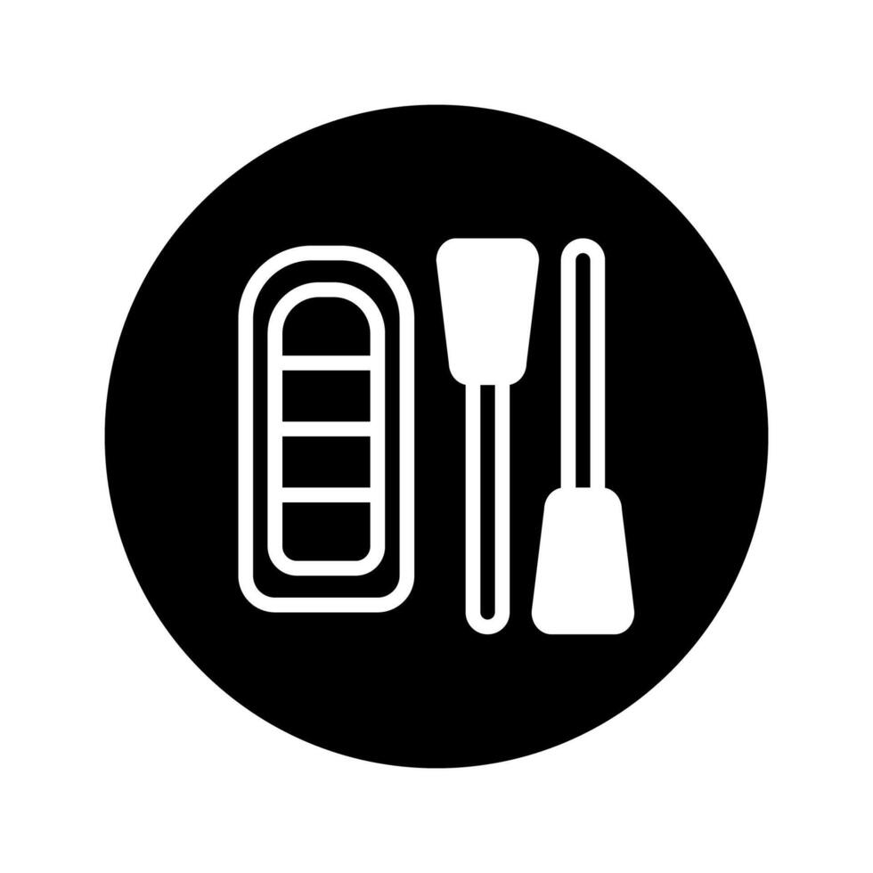 Minimalist design showing inflatable boat and oars representing outdoor activities and boating adventures isolated in white vector