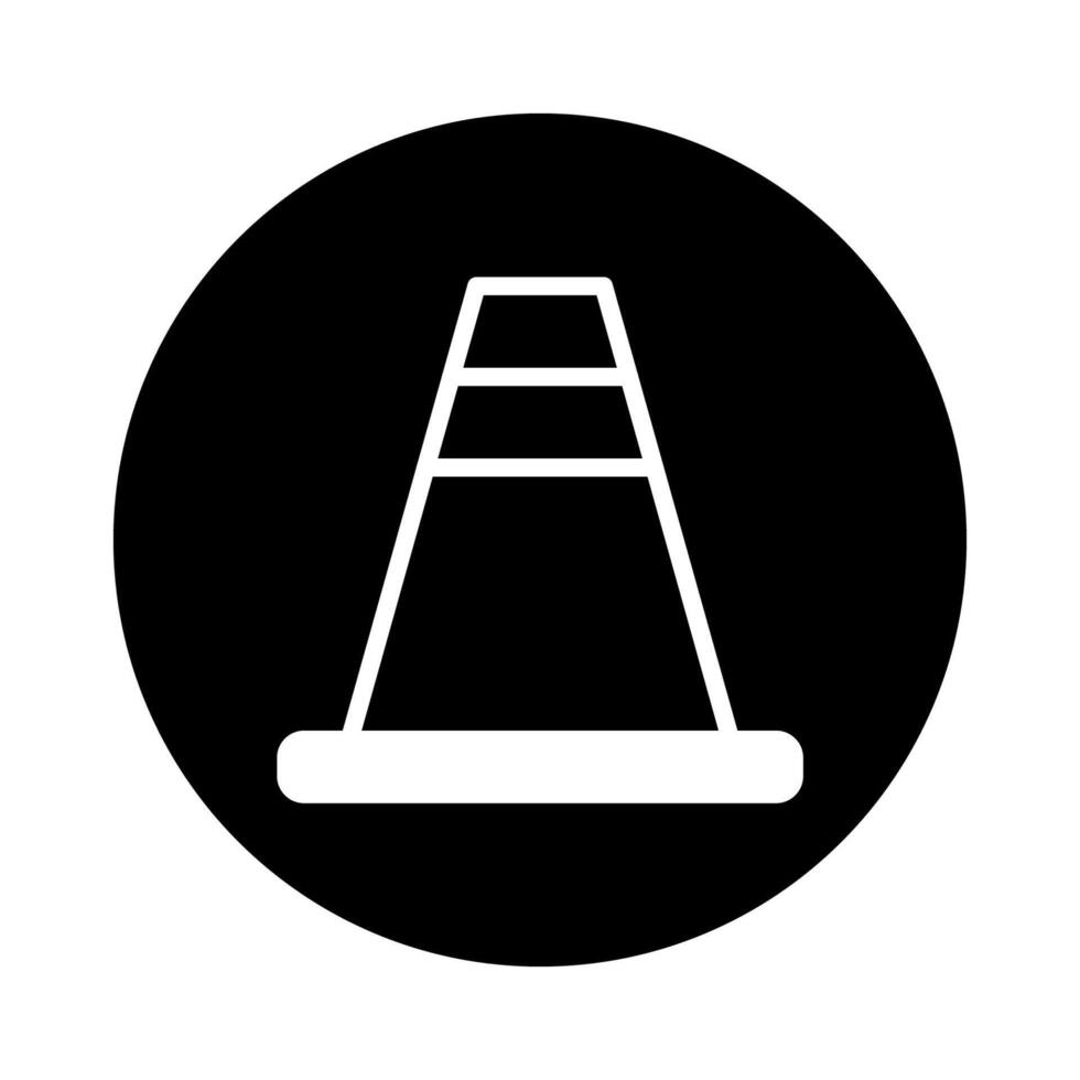 Minimalist traffic cone icon design showcasing safety and caution with a sleek black background circle element vector