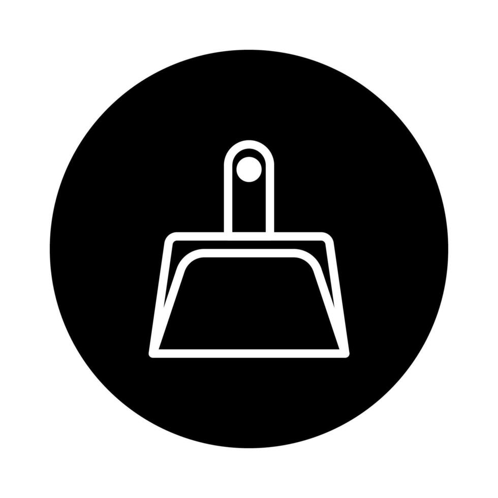Minimalist illustration of a white dustpan symbol on a circular black background for cleaning purpose vector