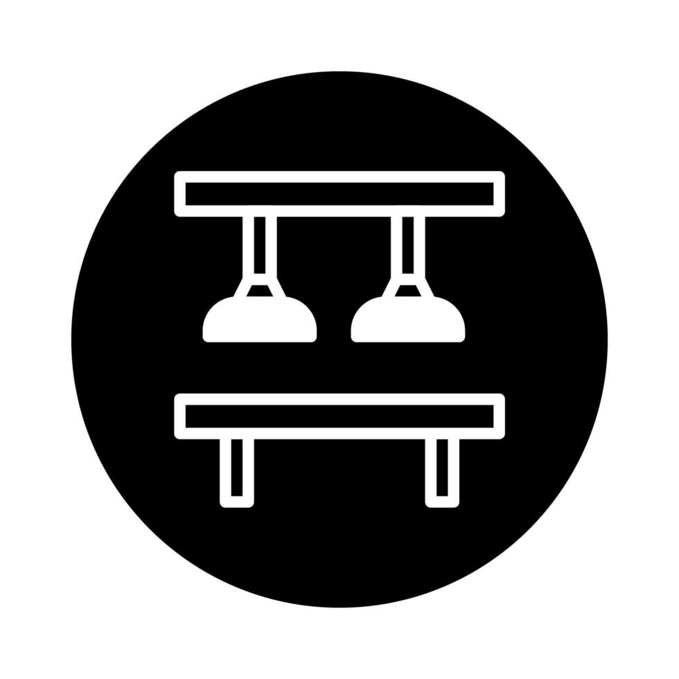 Minimalist icon illustration showcasing a table with two pendant lights casting illumination and a simple bench vector