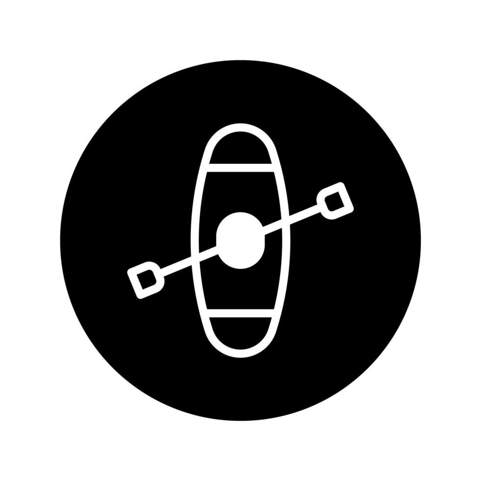 Minimalist icon design showcasing a canoe and paddle within a circular black background suggesting aquatic activities and leisure vector