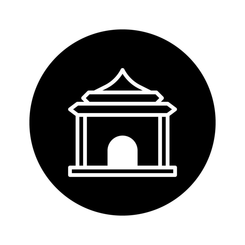 Minimalist icon depicting an Asian temple within a circle evoking culture and spirituality for design vector