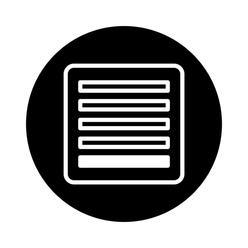 Minimalist flat design document icon representing information and organization within a black circle background is a professional graphic vector
