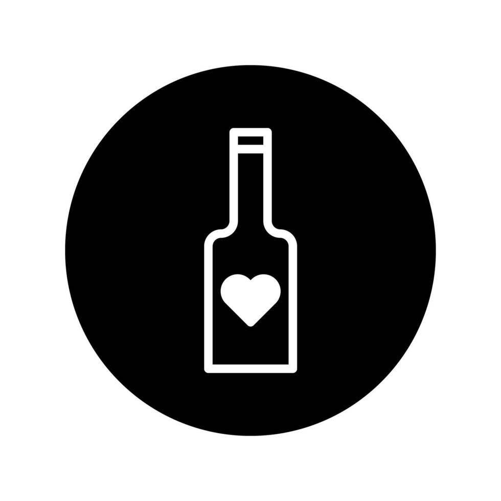 Elegant bottle outline illustration with heart symbol inside round black background to represent love vector