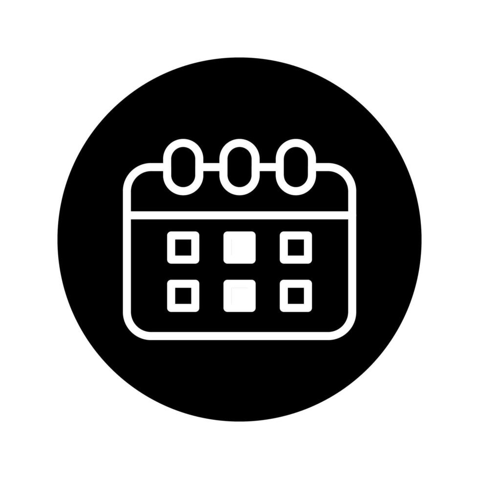 Elegant black and white calendar icon symbolizing time management planning and scheduling for appointments tasks reminders vector