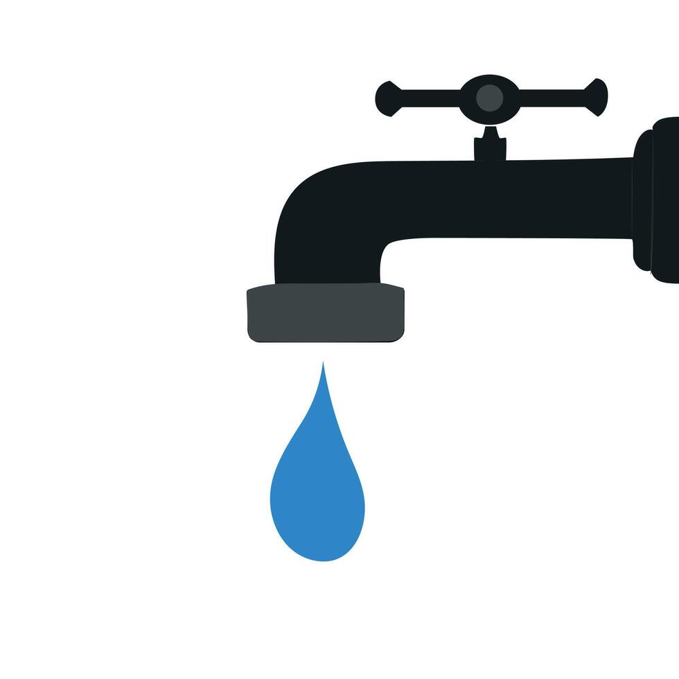 Minimal water faucet icon with single blue drop symbolizing conservation, plumbing, or clean water supply vector