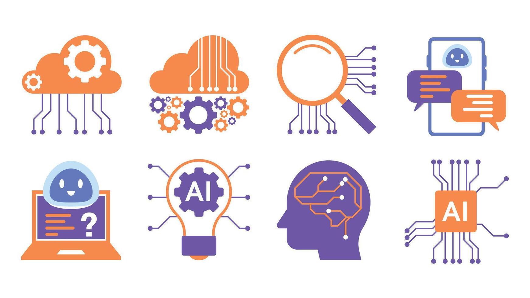 Cute AI Chatbot and Machine Learning Icons vector