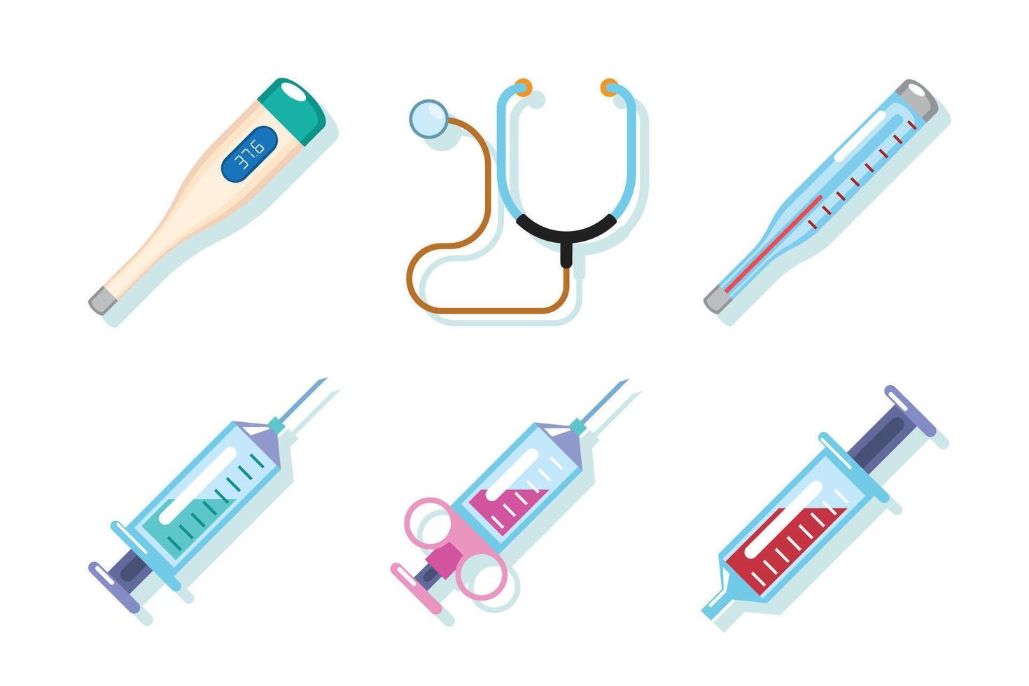 Medical tools including syringes and stethoscope vector