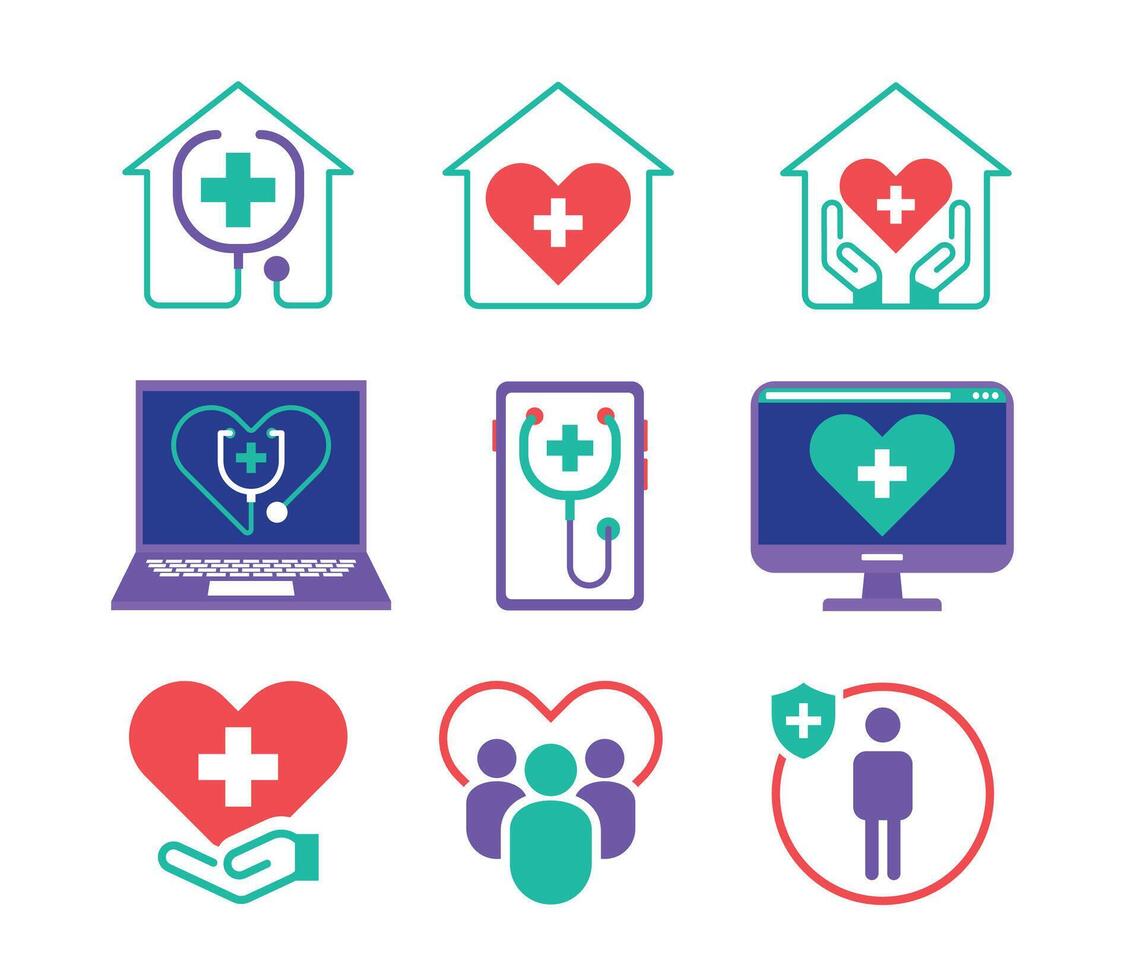 Health and wellness icons for telemedicine vector