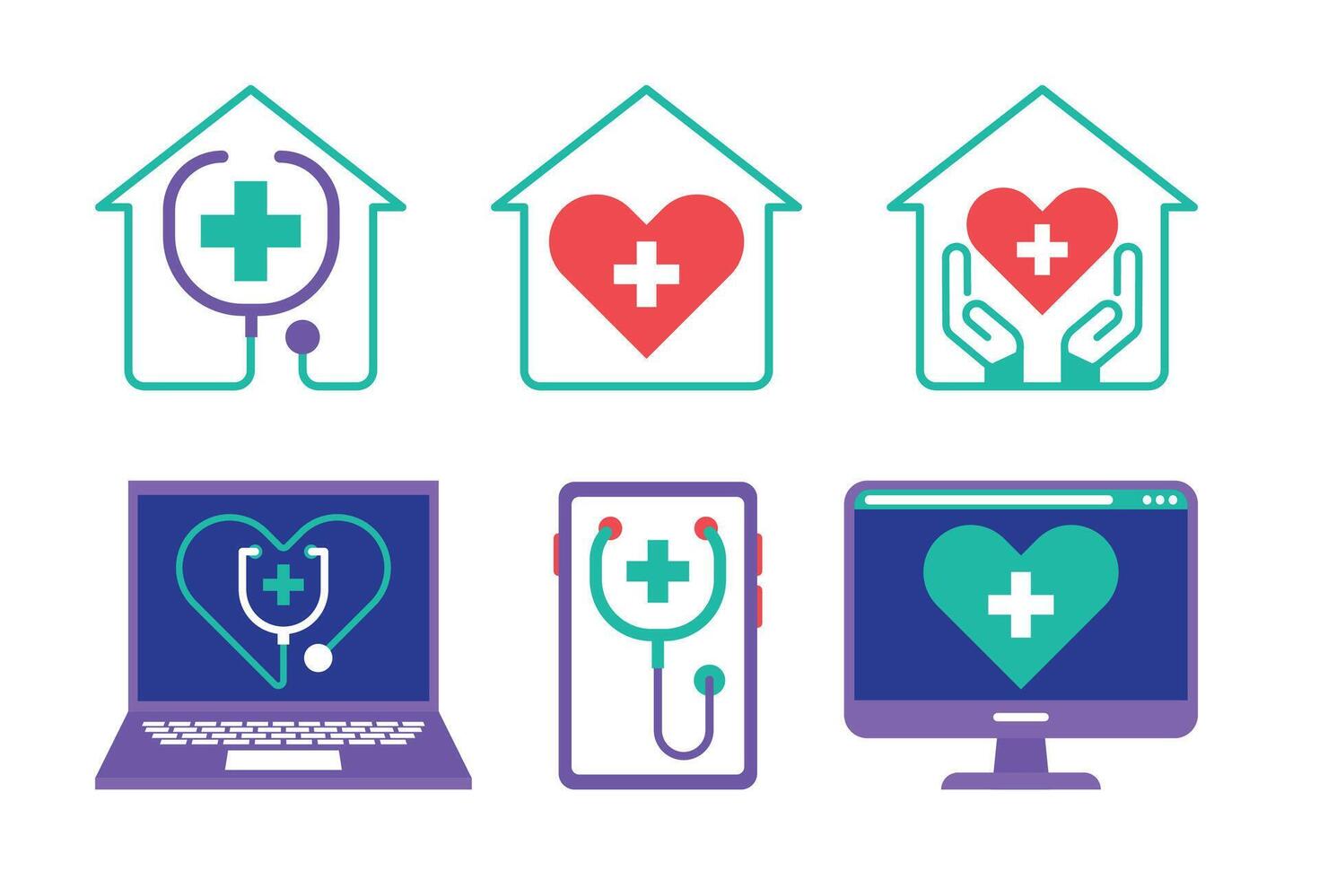 Icons of health technology for home care vector