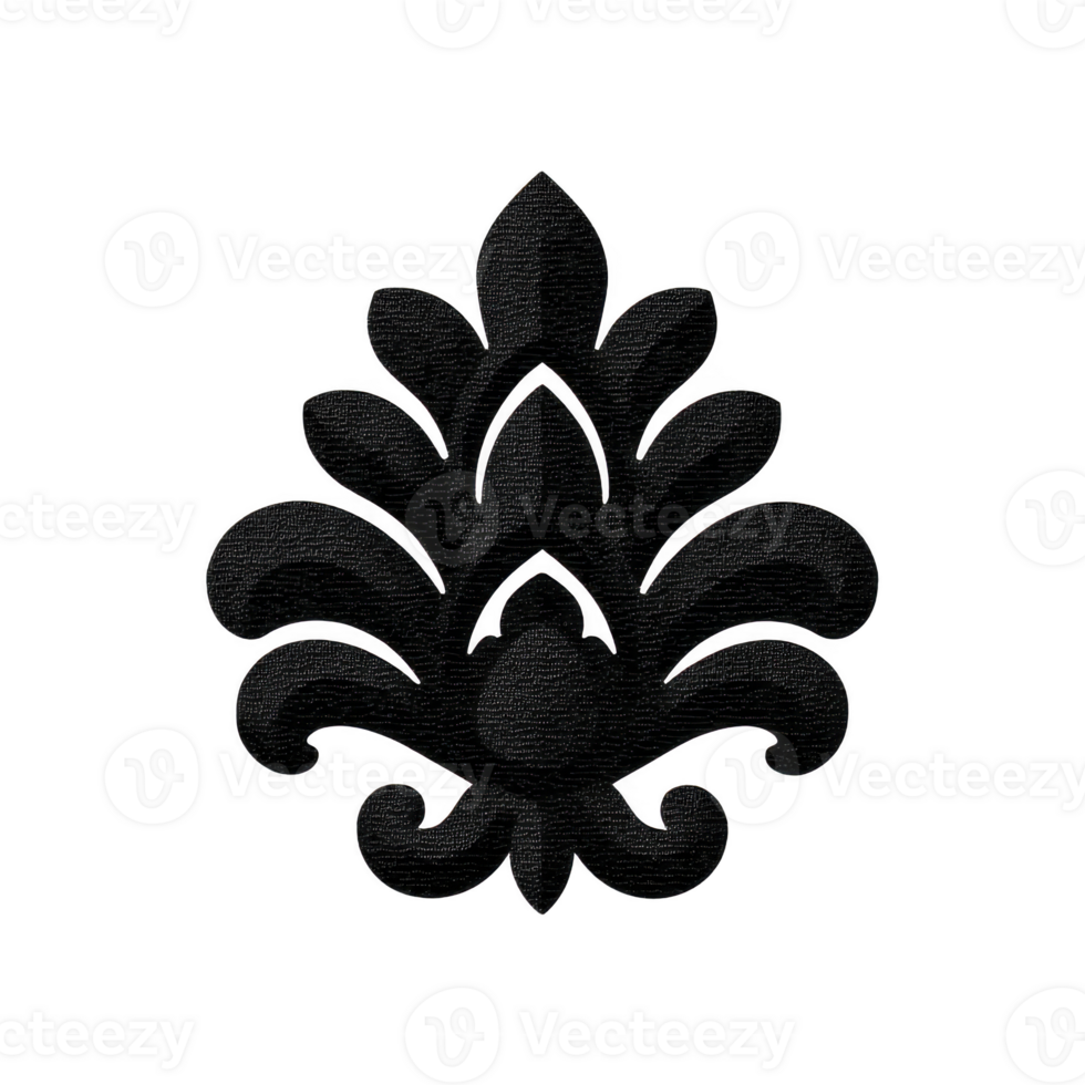 Black fleur de lis symbol with classic and elegant design, often used in heraldry and decorative arts. symbol features stylized petals and symmetrical shape png