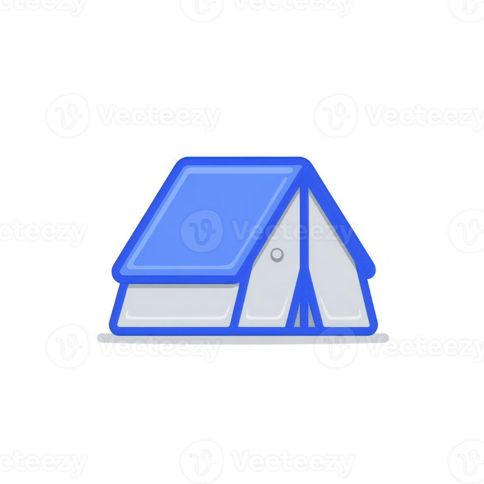 Blue and gray tent icon with simple, minimalist design, representing outdoor camping and adventure. tent is depicted with clean lines and modern style, evoking sense of exploration and nature png