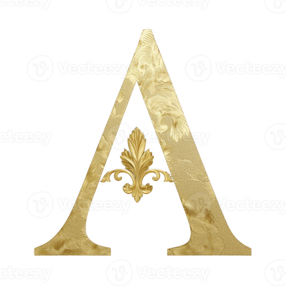 Golden letter with ornate floral design on transparency background, showcasing elegance and luxury. intricate pattern adds touch of sophistication, making it ideal for decorative purposes png