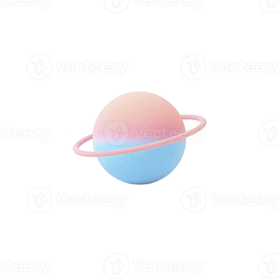 Pastel colored planet with ring, resembling stylized Saturn, floats against transparent background. soft gradient of pink and blue creates dreamy, whimsical effect png
