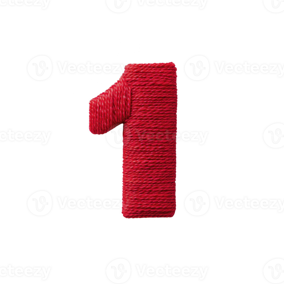Red number one made of textured rope stands out against plain background, symbolizing uniqueness and creativity png