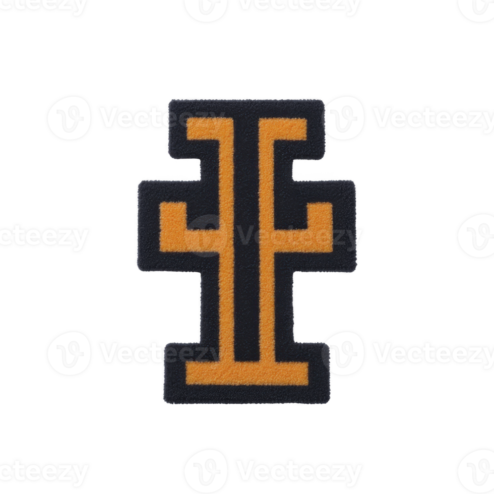This features bold, stylized letter I in orange with black outline, resembling varsity or sports team patch. design is simple and striking, often used for branding or team identification png