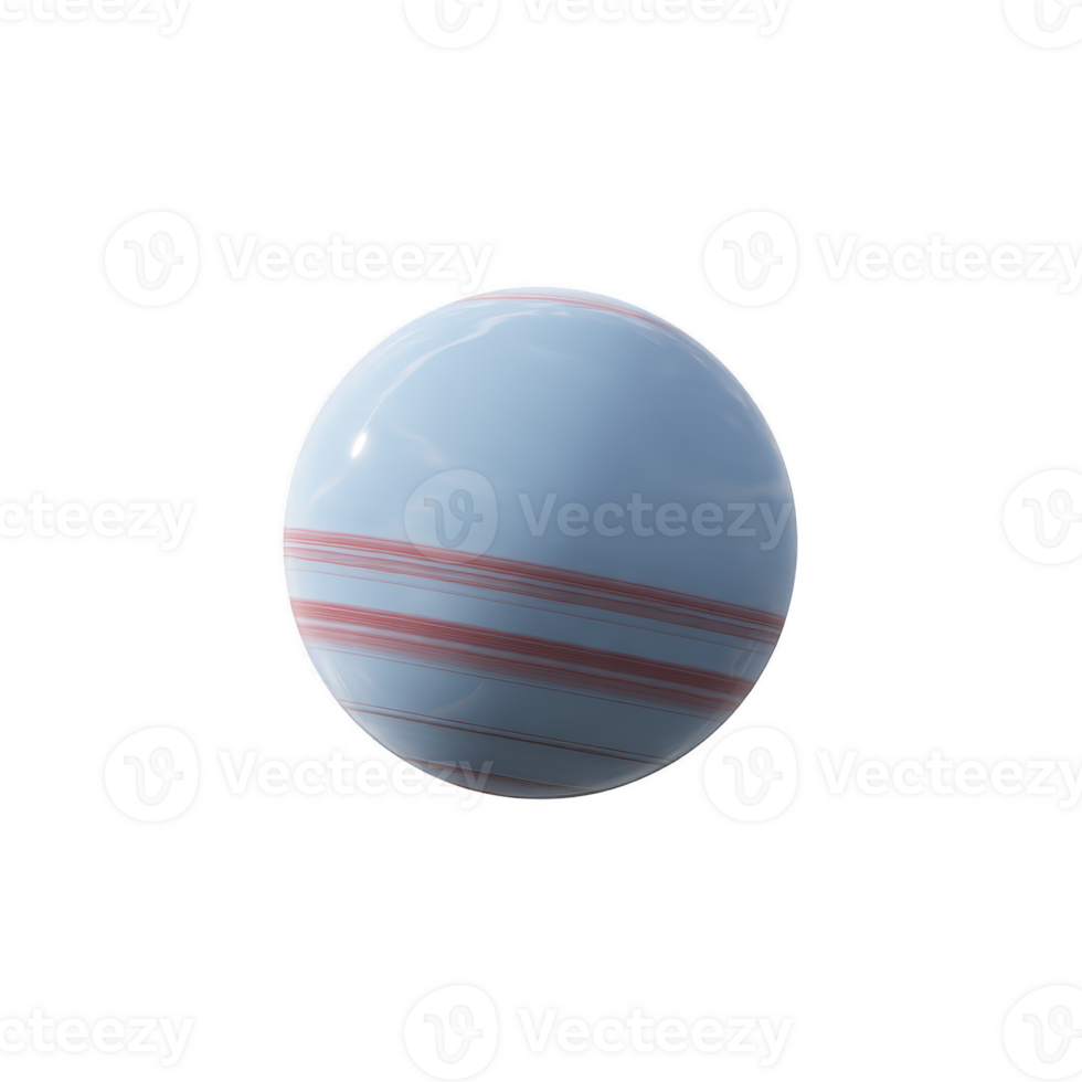 Smooth, glossy sphere with light blue surface and red horizontal stripes, resembling stylized planet or marble, isolated on transparency background png