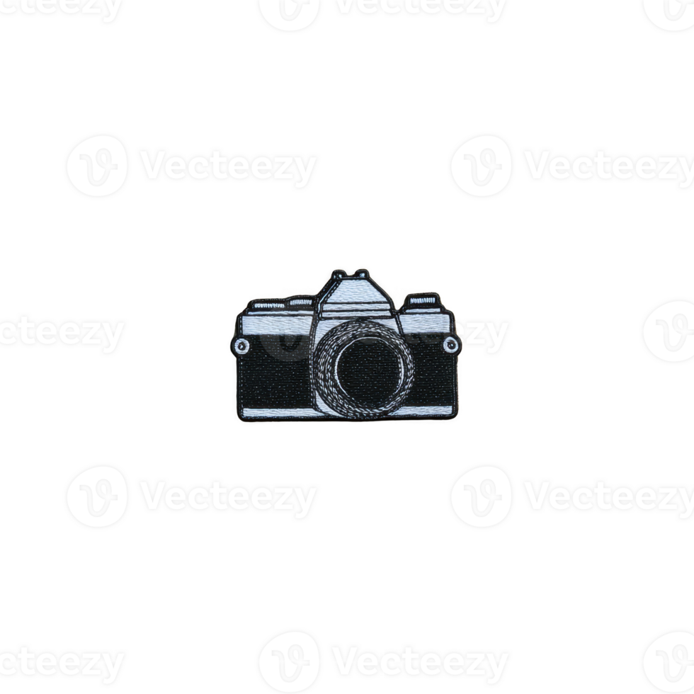 Vintage style camera illustration with minimalist design, featuring classic camera shape in black and white tones. simple lines and retro aesthetic evoke nostalgia png
