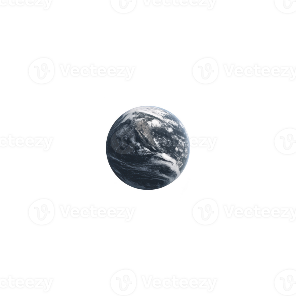 Small, detailed image of Earth floating space, showcasing continents and swirling clouds against transparency background. planet appears serene and isolated, emphasizing its beauty and fragility png