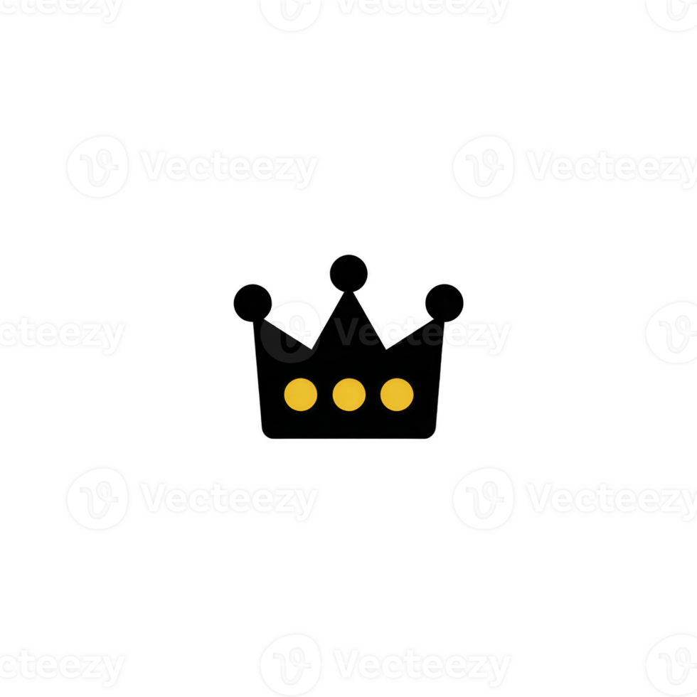 Simple black crown icon with three yellow dots represents royalty and elegance. minimalist design is suitable for logos, branding, or decorative purposes png