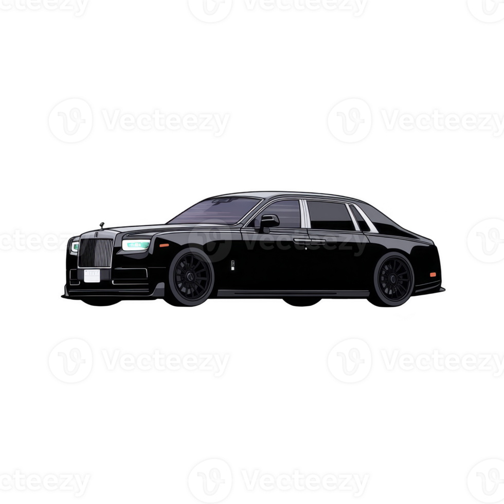 Sleek black luxury sedan with tinted windows and chrome accents, showcasing elegance and sophistication. car design emphasizes modernity and high end craftsmanship png