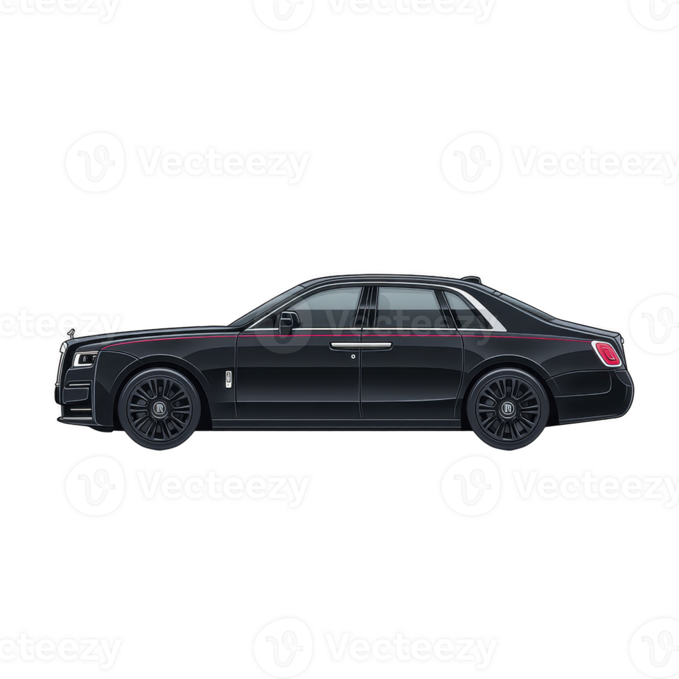 Sleek black luxury sedan with tinted windows and elegant design, showcasing modern and sophisticated appearance. car features streamlined body and stylish wheels png