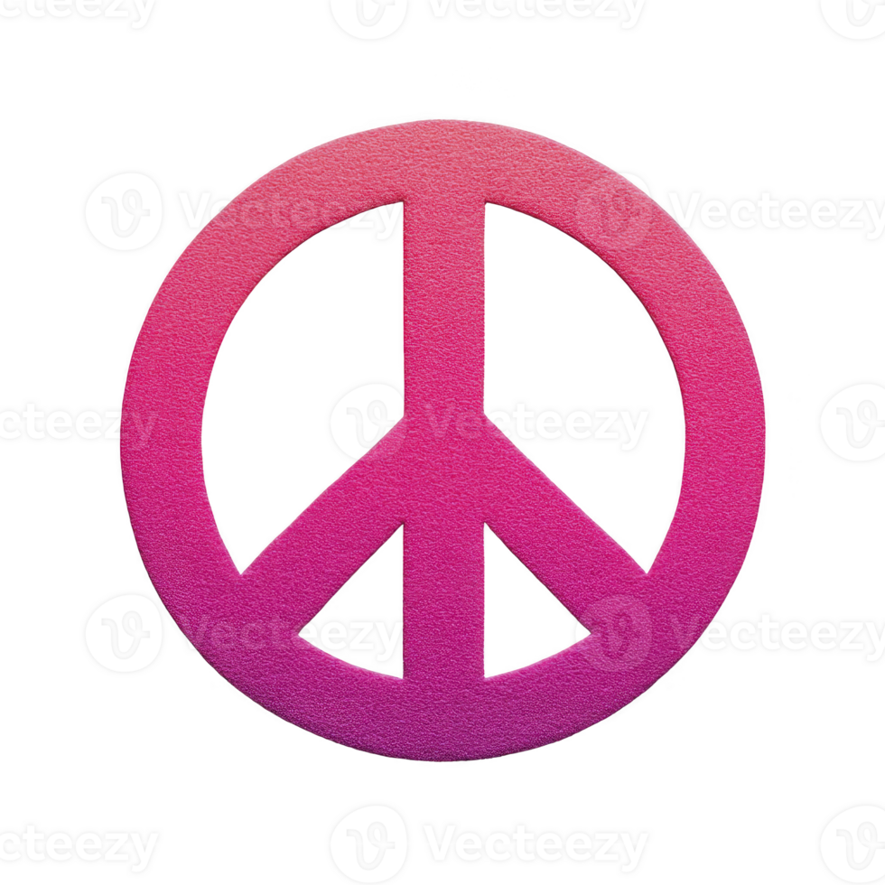 Vibrant pink and purple peace symbol, representing harmony and unity, stands out against plain background. gradient effect adds modern touch to this iconic emblem png