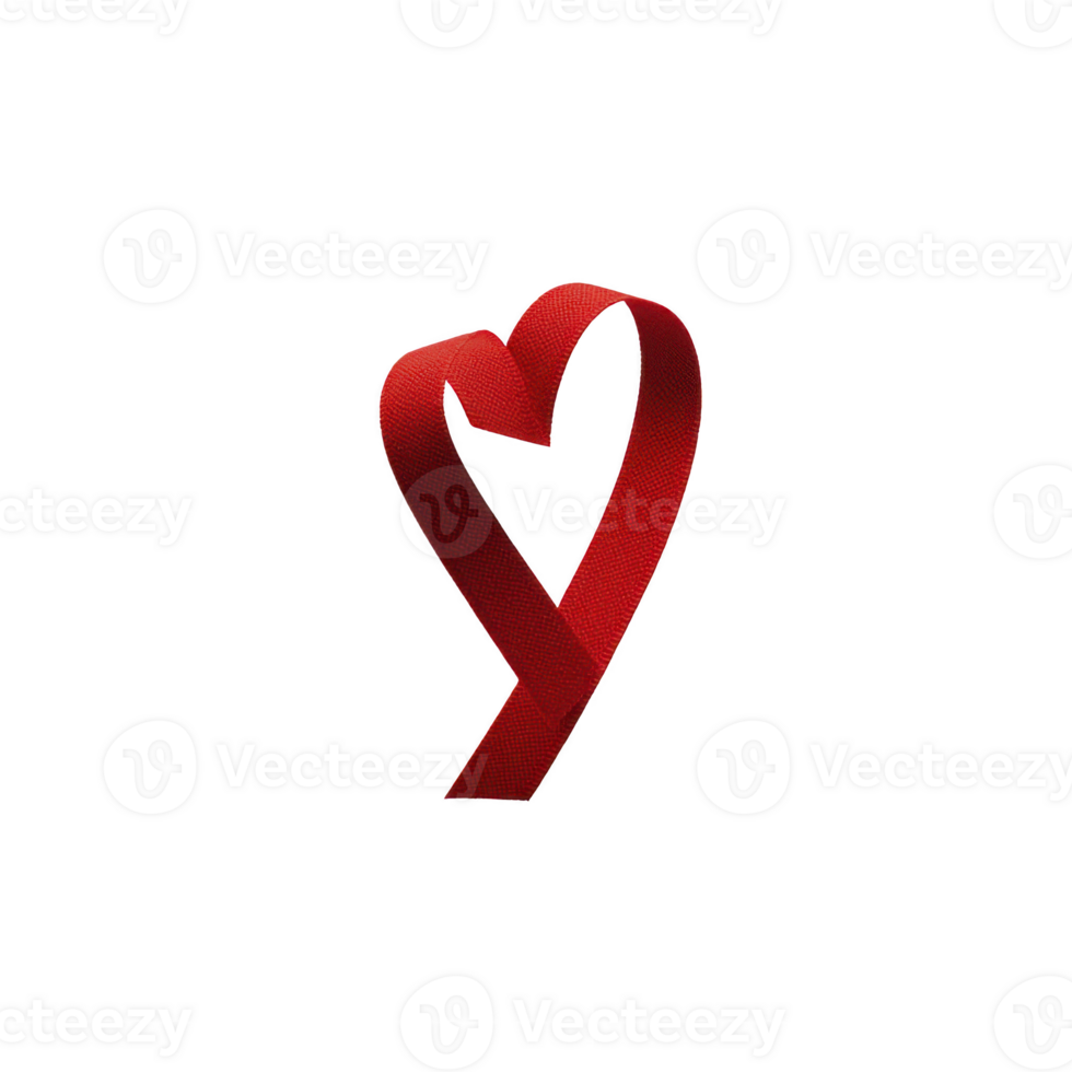 Red ribbon is creatively shaped into heart, symbolizing love and awareness. ribbon texture adds depth, making it striking representation of support and compassion png