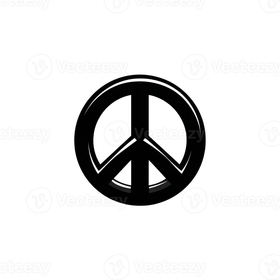 Black peace symbol is centered transparency background, representing harmony and non violence. simple design is iconic and universally recognized, often associated with peace movements png