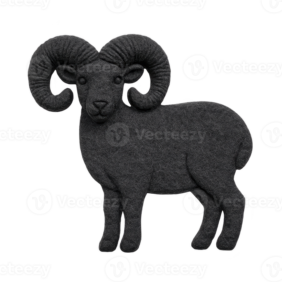 Silhouette of bighorn sheep with large, curved horns stands against plain background, showcasing its distinctive features. image highlights animal majestic and powerful presence png