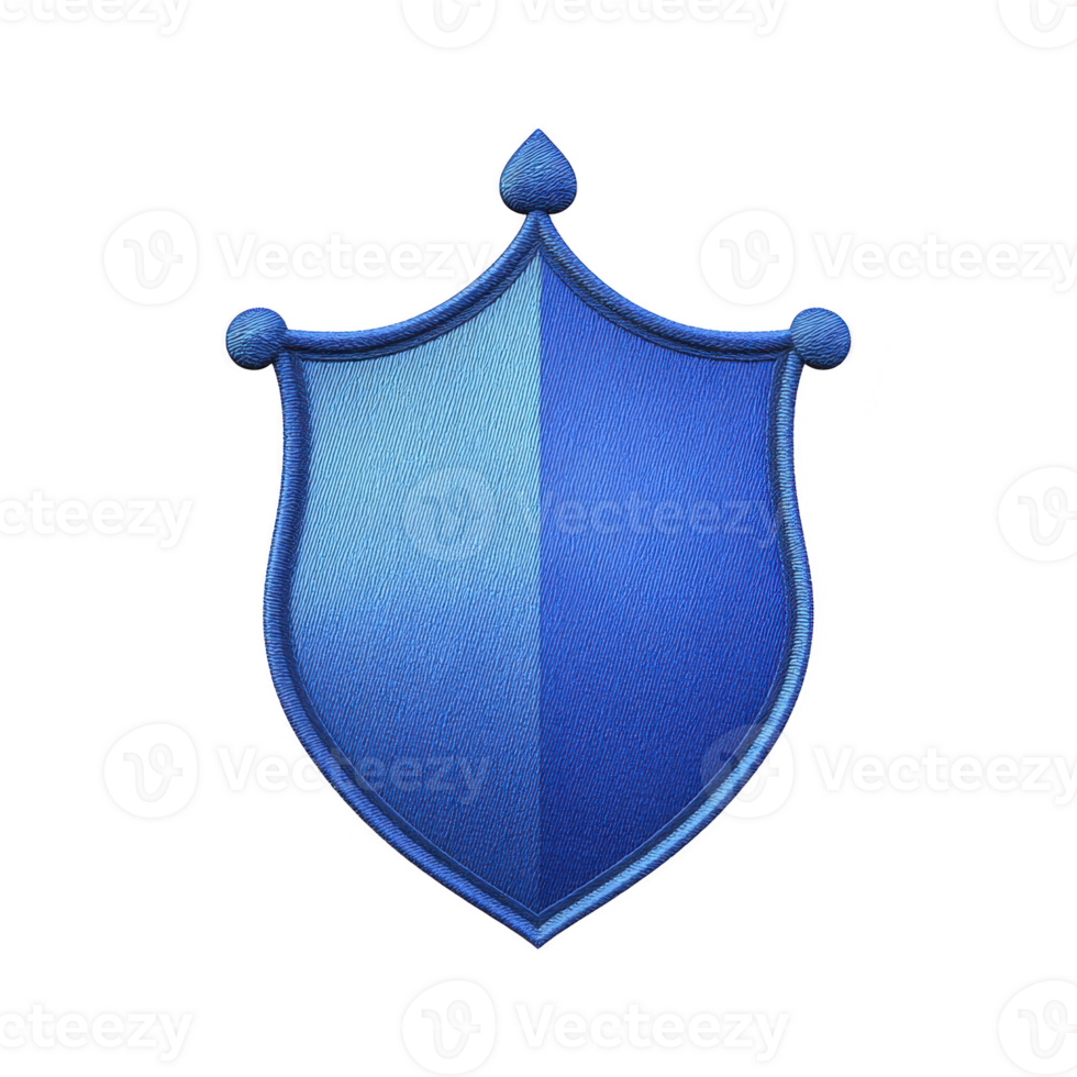 Blue shield with gradient design and decorative points symbolizes protection and security. shield texture adds depth, enhancing its visual appeal png