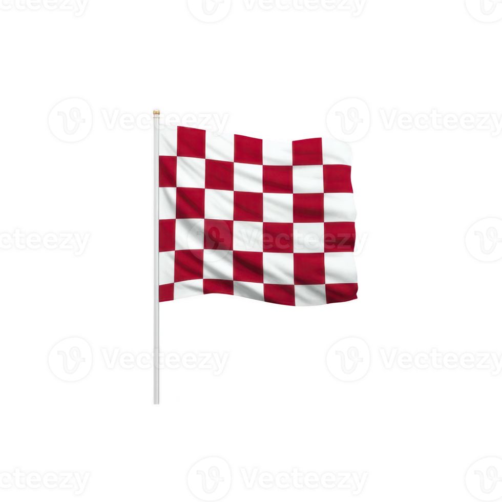 Red and white checkered flag waves on pole, symbolizing racing or maritime signals. alternating pattern creates dynamic visual effect png