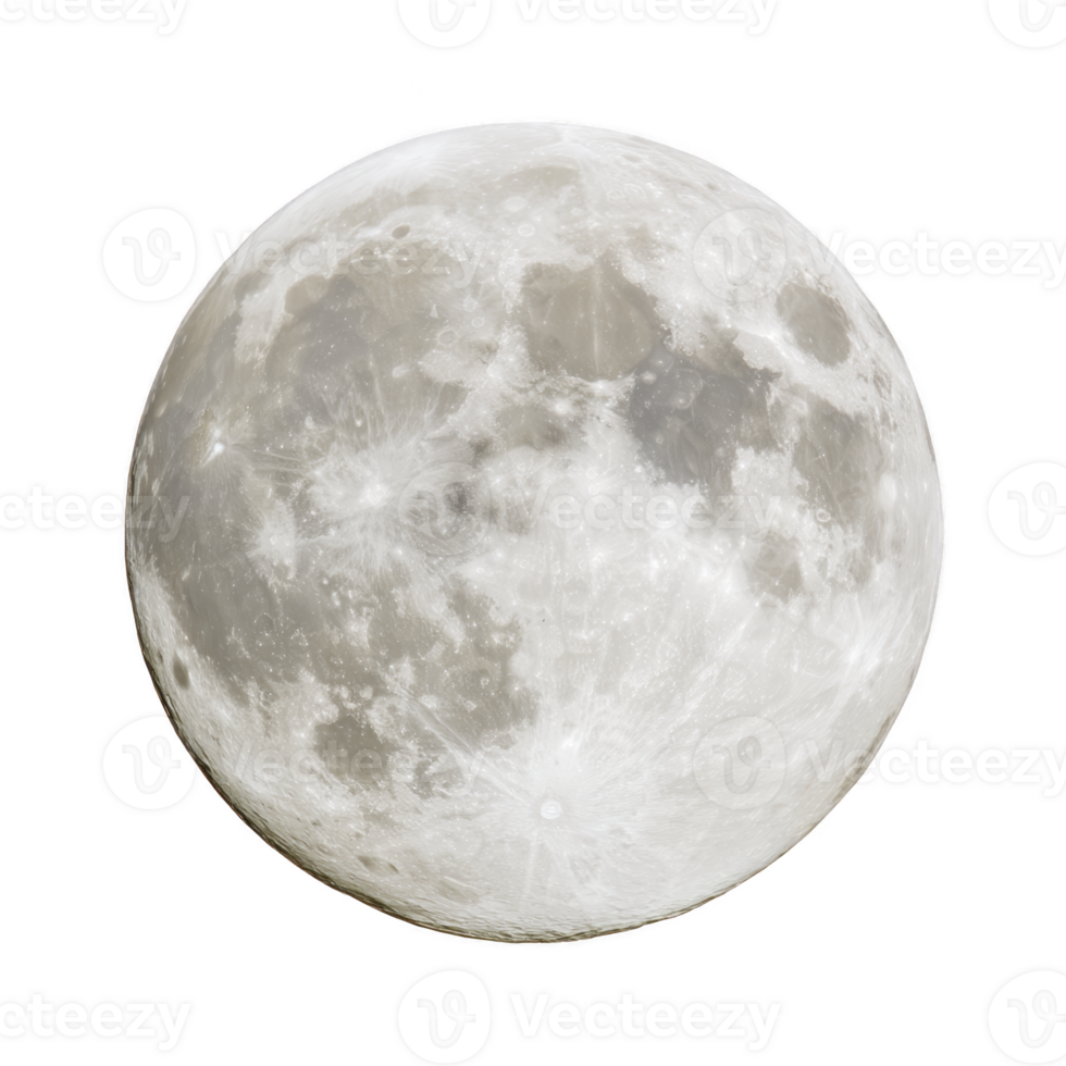 Detailed image of full moon showcasing its craters and surface texture against transparency background. moon appears bright and luminous, highlighting its natural beauty png