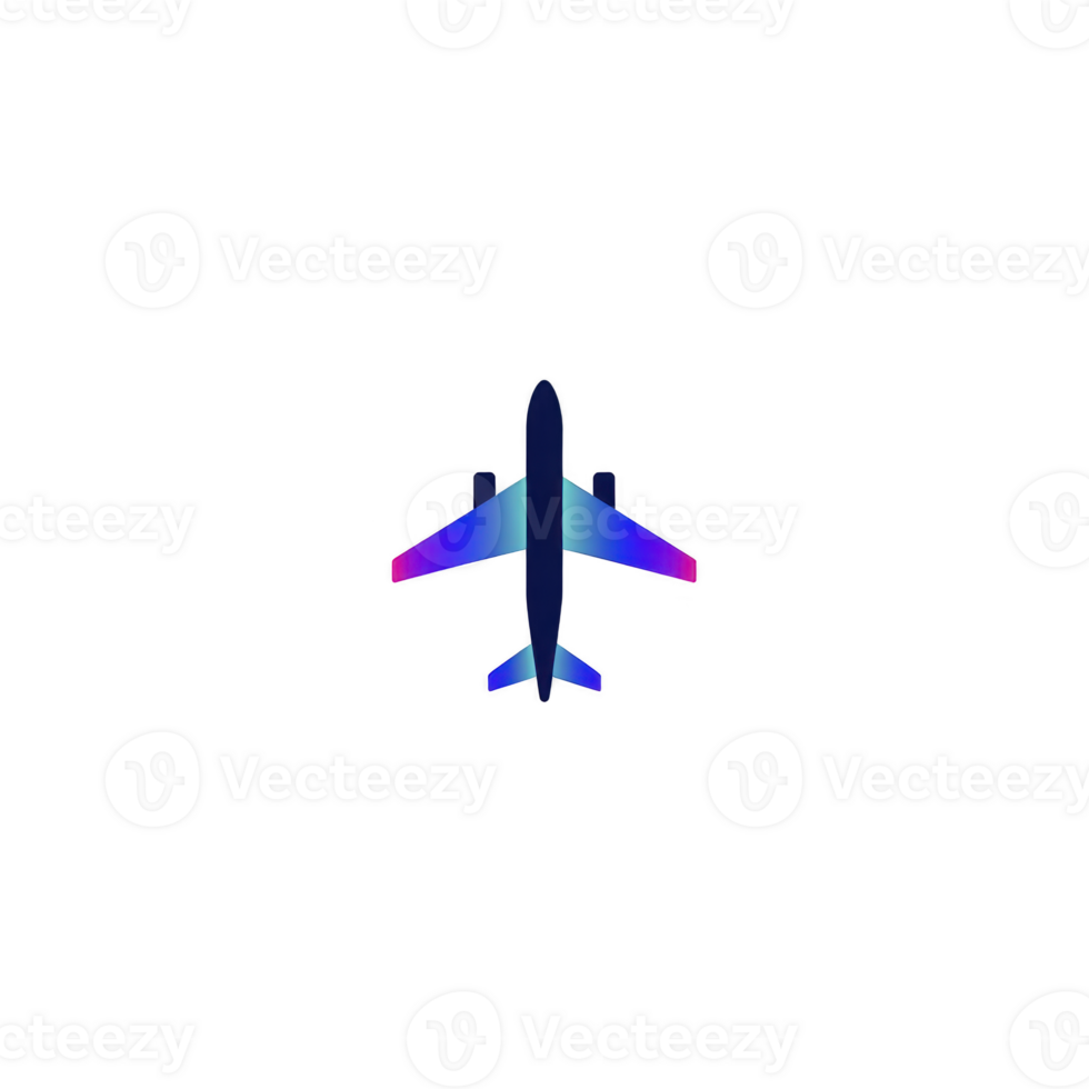 Sleek, gradient colored airplane icon with blue and purple hues, isolated on transparency background, symbolizes modern aviation and travel png