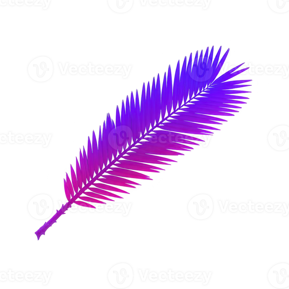 Vibrant, colorful palm leaf with gradient of pink and purple hues, isolated on transparency background, creating tropical and artistic feel png