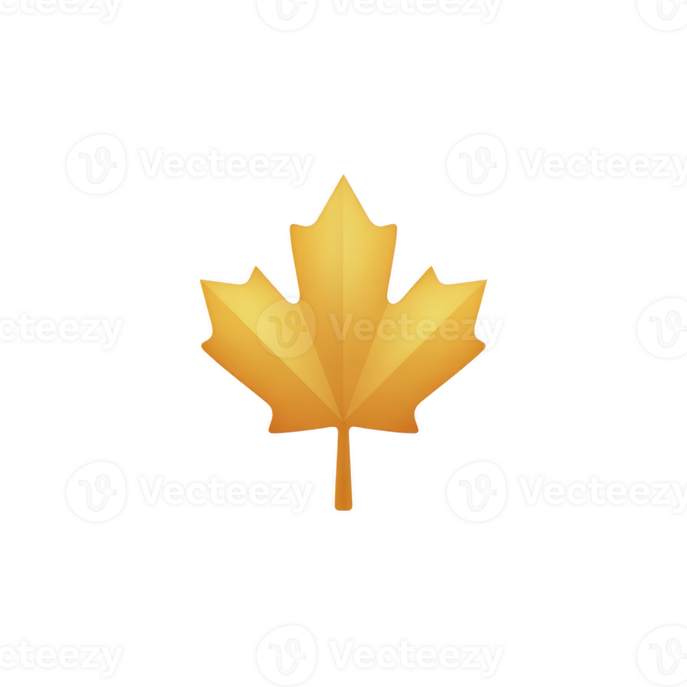 Golden maple leaf icon with smooth, geometric design symbolizes autumn and nature. leaf warm color evokes sense of warmth and seasonal change png