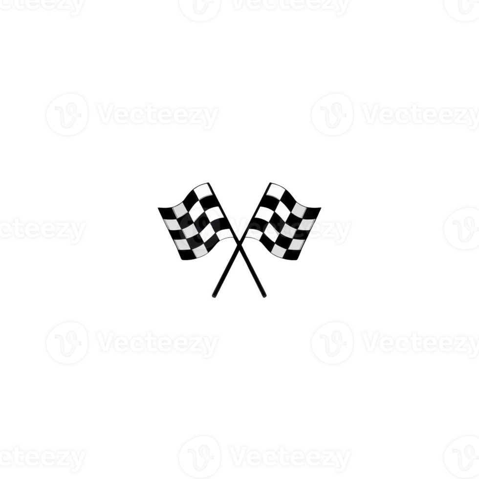 Two crossed checkered flags symbolize victory and end of race, often associated with motorsports. black and white pattern is iconic in racing culture png