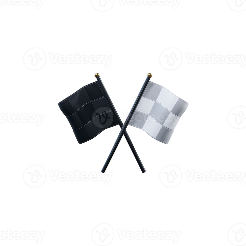 Two crossed flags, one black and one checkered, symbolize racing and competition. checkered flag represents finish line, while black flag often signals warning png
