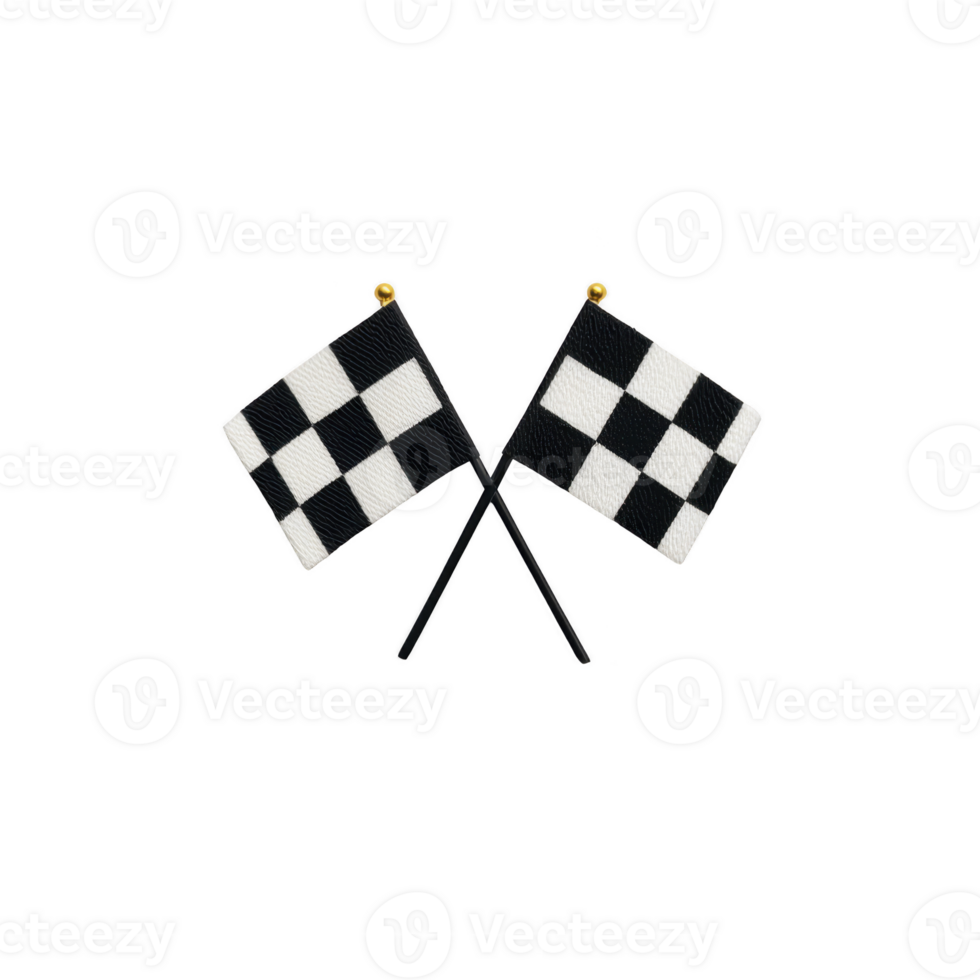Crossed black and white checkered flags symbolize finish line in racing, representing victory and competition. These flags are iconic in motorsports and convey excitement png