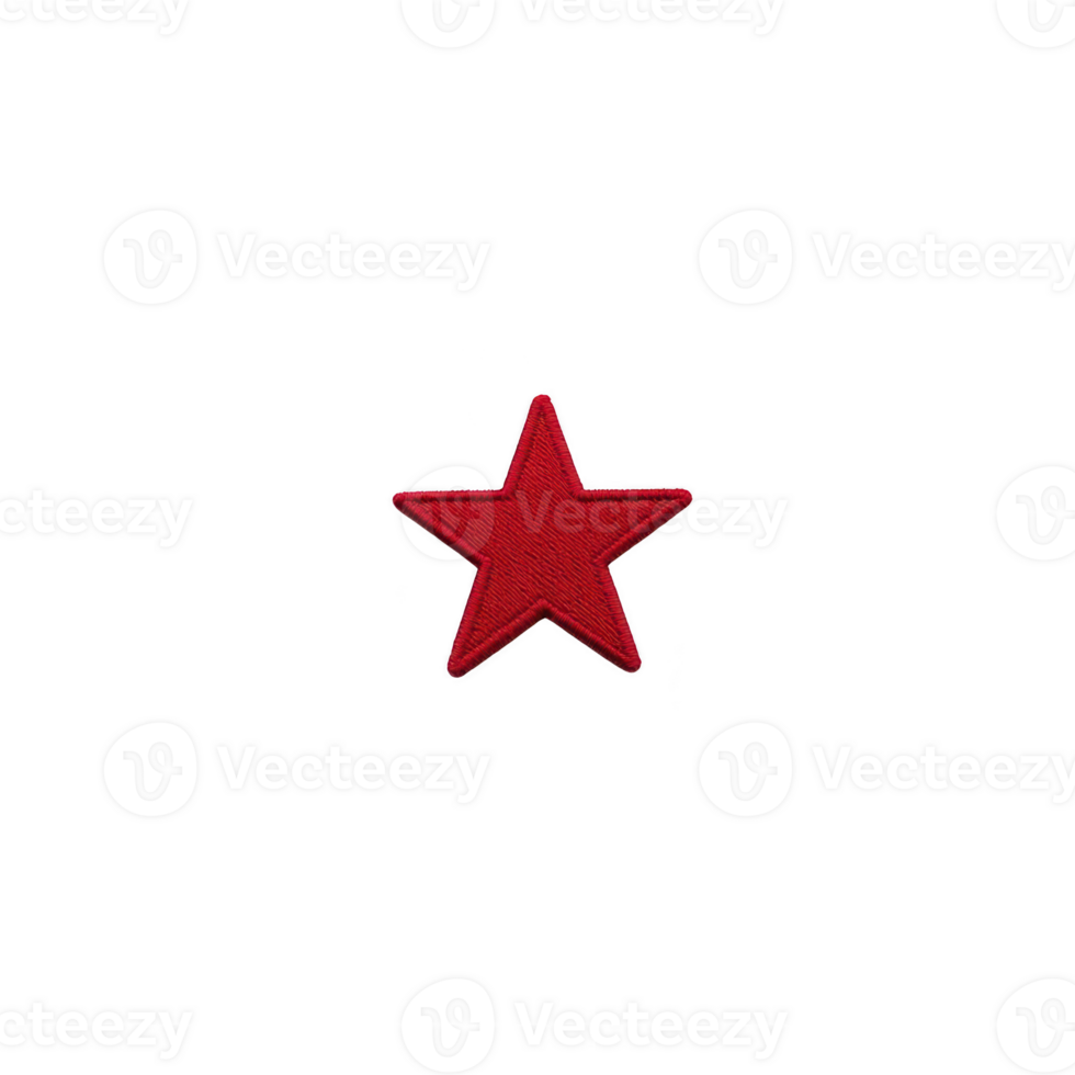 Vibrant red star patch with textured surface, perfect for adding bold accent to clothing or accessories. star simple design makes it versatile for various styles png