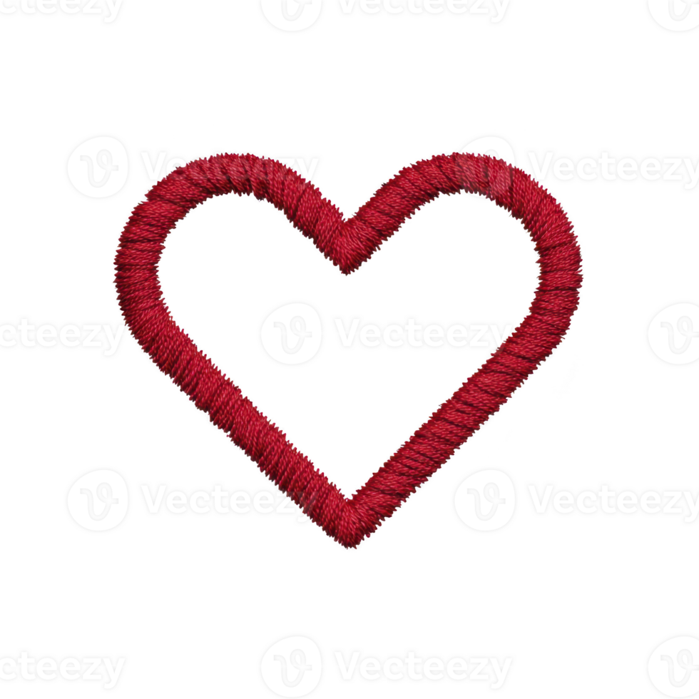 Red heart shape made of textured thread, symbolizing love and affection, isolated on transparency background. design is simple yet expressive, perfect for romantic themes png