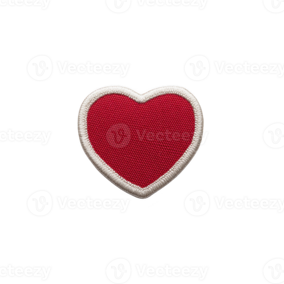 Red heart shaped fabric patch with white border, symbolizing love and affection. patch is isolated on transparency background, highlighting its vibrant color and detailed stitching png