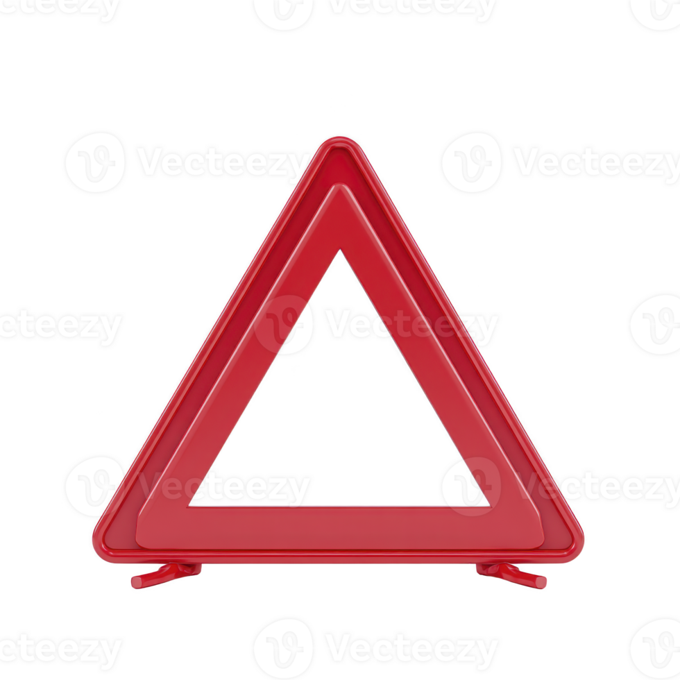 Red reflective warning triangle used for roadside emergencies, designed to alert other drivers of stopped vehicle. Essential safety equipment for cars, especially during breakdowns png