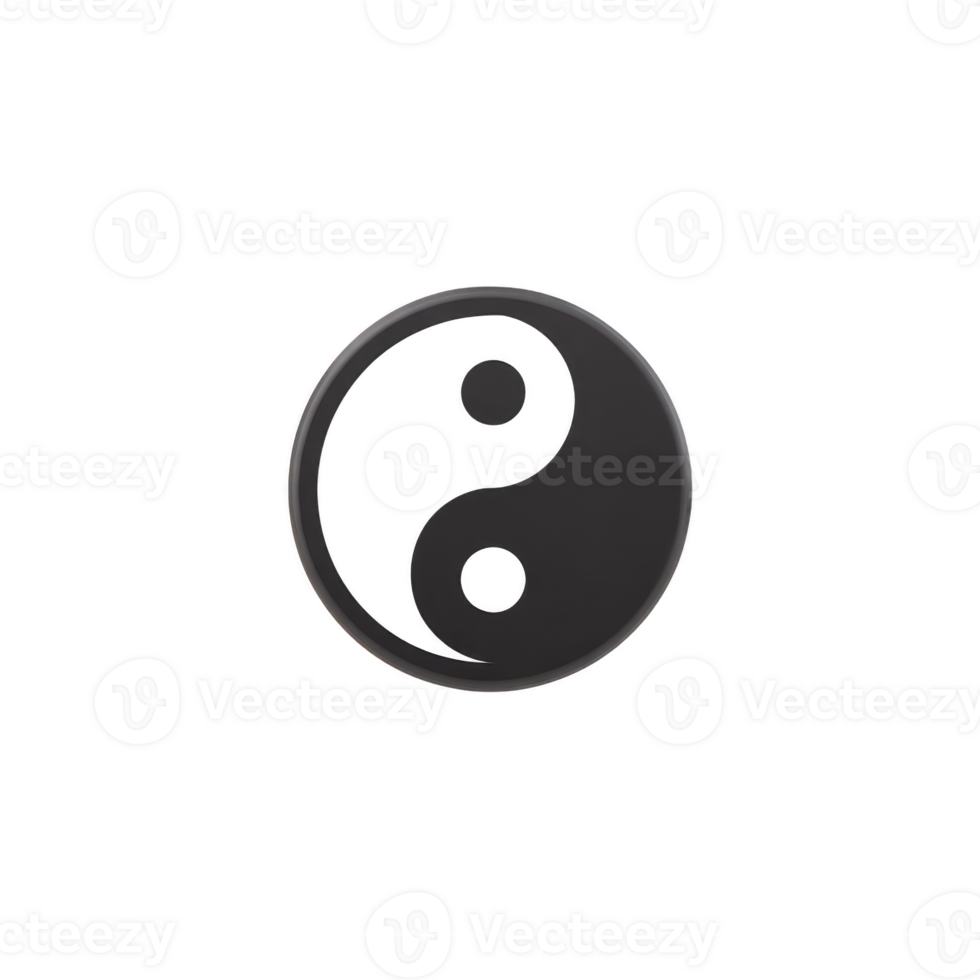 Black and white yin yang symbol representing balance and harmony, with smooth, glossy finish. design is simple yet impactful, embodying duality of nature png