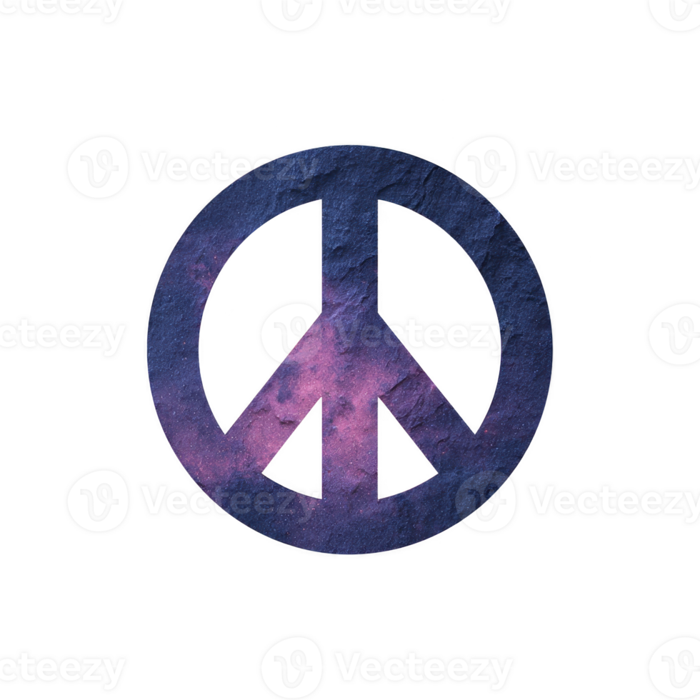 Peace symbol with cosmic, galaxy inspired design featuring shades of purple and blue, evoking sense of tranquility and unity png