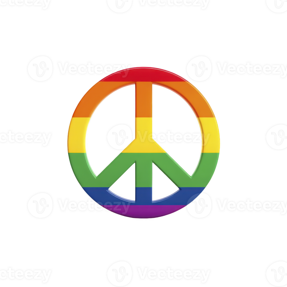 Rainbow colored peace symbol represents unity and diversity, combining iconic peace sign with vibrant colors of LGBTQ pride flag png